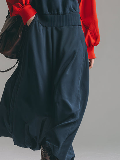 Chic et Sportif : Robe Maxi Sweatshirt à Manches Raglan Contrastées en Bleu Foncé