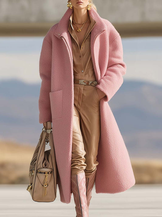 Veste Polaire Rose à Zip Avant avec Col Chic - Élégante et Polyvalente