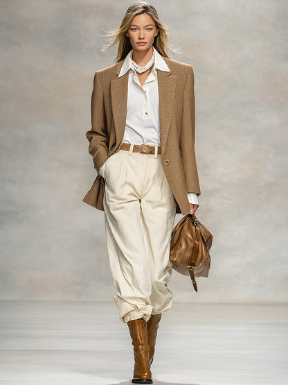Chic Veste Kaki au Style Rétro