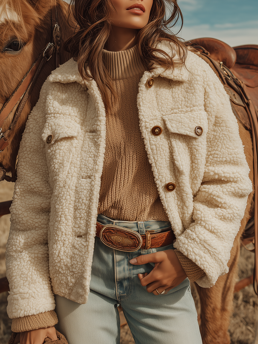 Veste courte en sherpa au charme rétro western
