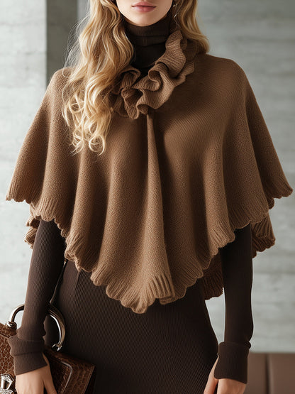 Ensemble Chic : Robe Longue Tricotée à Col Montant et Cardigan Rétro à Volants