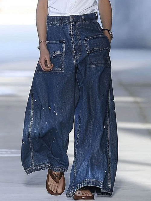 Jeans Amples à Poches Multiples avec Graffiti - Expédition Rapide sous 24 Heures