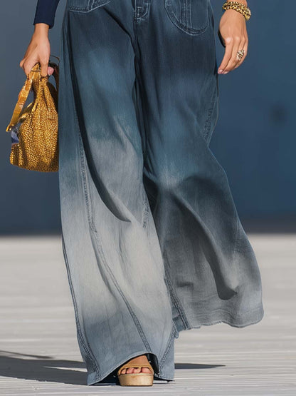 Jean ample délavé dégradé bleu-gris pour un look décontracté