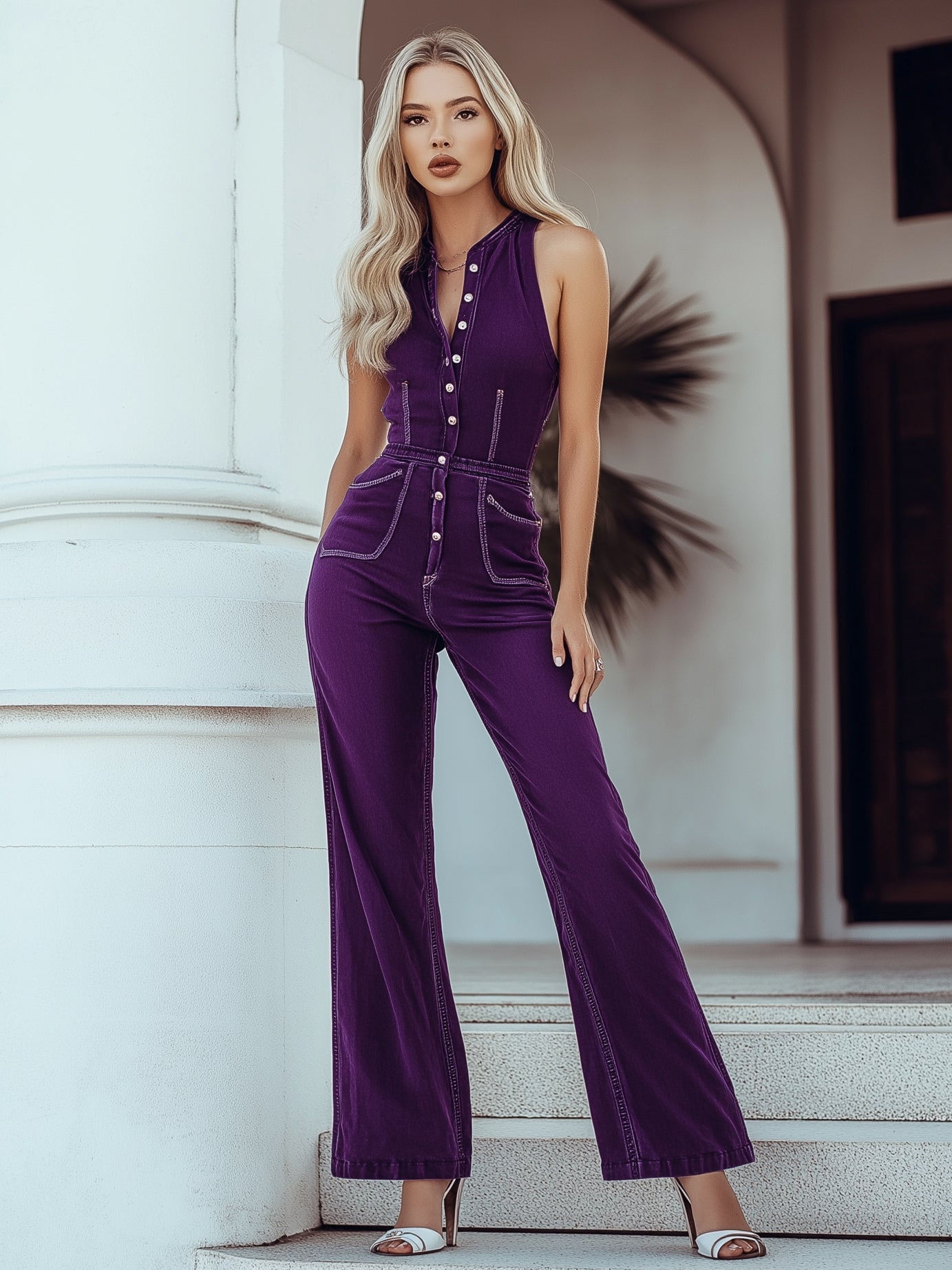 【Expédition en 24h】Salopette sans manches en denim violet vintage - Un style mystérieux