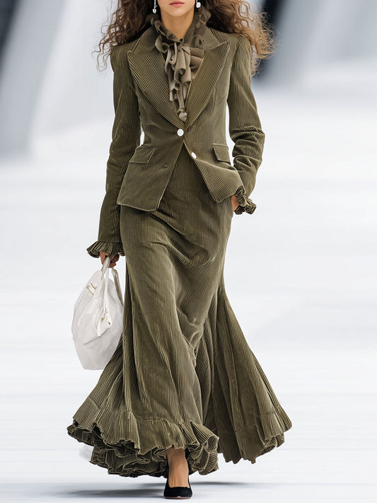 Blazer Chic avec Jupe à Revers et Manches Volantes Élégantes