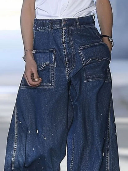 Jeans Amples à Poches Multiples avec Graffiti - Expédition Rapide sous 24 Heures