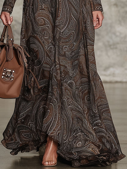 Robe Maxi Zippée au Motif Paisley Vintage