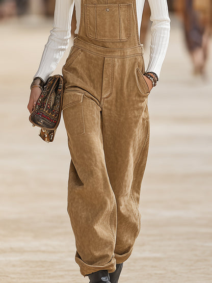 Vintage Western Brown Casual Overalls