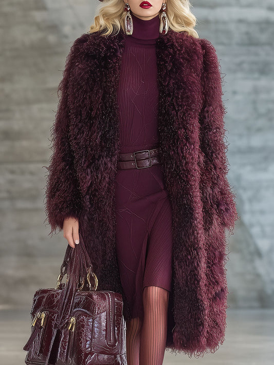 Élégant Manteau en Fausse Fourrure Prune : Style et Chic Assurés