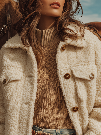 Veste courte en sherpa au charme rétro western