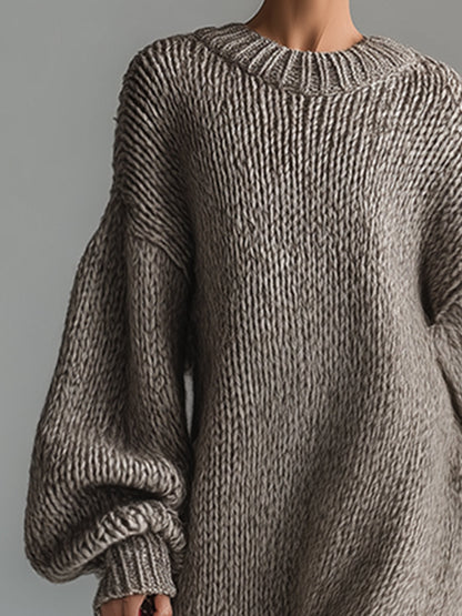 Chic et Urbaine : Robe Maxi Tricotée Khaki à Col Rond