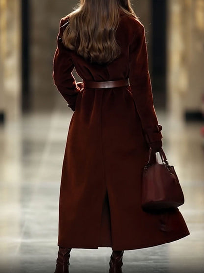 Maxi Manteau Vintage en Suède Rouge Angora : Casual, Loose, avec Poches et Revers Extra Long - Expédition en 24 Heures !