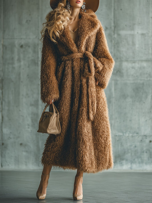 Chic Manteau Long en Fourrure Synthétique Marron