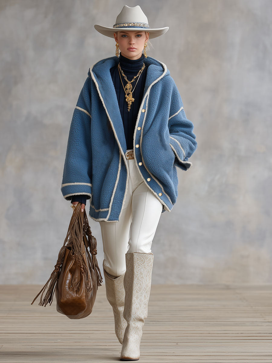 Veste en polaire oversize avec finition contrastée et boutonnage classique