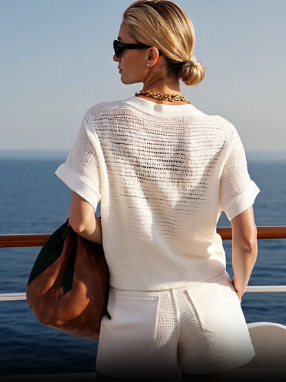 Ensemble de Shorts Blancs à Manches Courtes : Chic et Décontracté pour des Vacances Inoubliables - Expédition en 24 Heures !