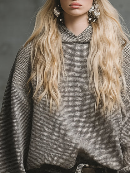 Robe Mini Waffle Luxe à Capuche et Décolleté Plongeant