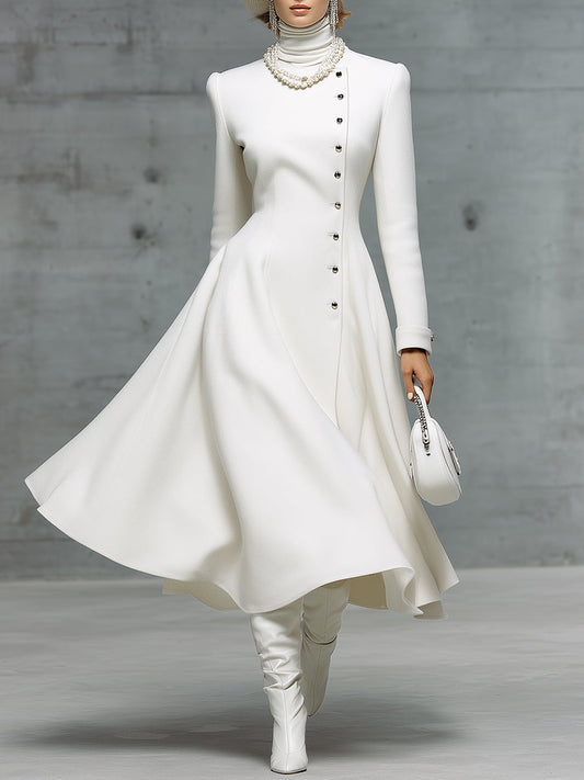 Élégant Manteau Long Blanc à Col Ronde : Un Indispensable Tendance