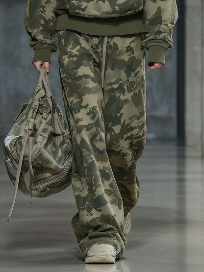 Ensemble Décontracté : Sweat à Col en Fausse Fourrure et Pantalon Large Camouflage