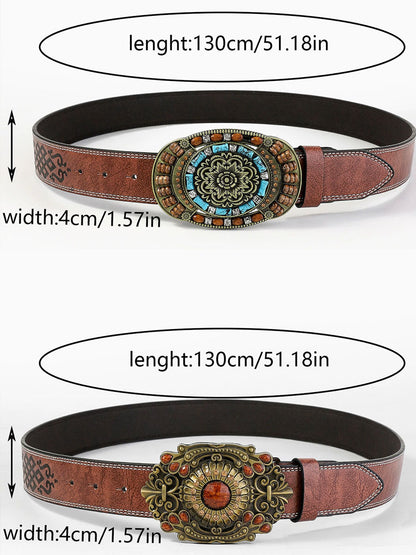 Ceinture Décontractée en PU Cuir avec Motifs Floraux Vintage