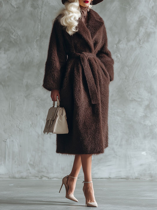 Chic Manteau en Fausse Fourrure Chocolat Brun