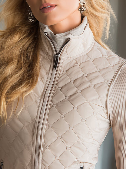 Veste de Golf Chic en Coton Matelassé Beige - Élégance et Style