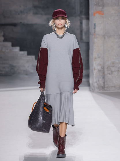 Robe Midi Sportive avec Ourlet Plissé et Détails Contrastants