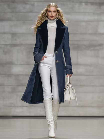 Veste en Denim Bleu Marine Vintage avec Doublure en Polaire