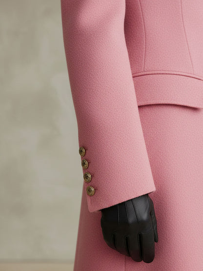 Veste en Laine à Boutonnage Unique avec Revers Rose