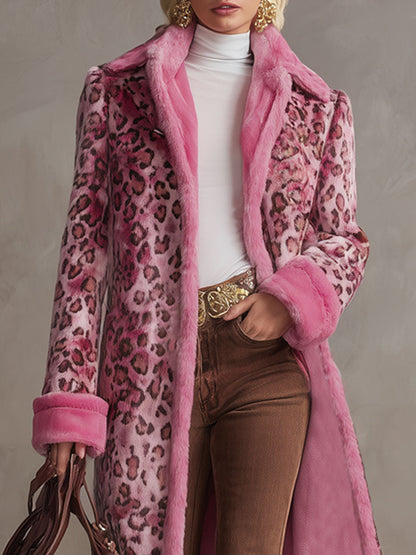 Veste Fleece à Imprimé Léopard Rose Vibrant