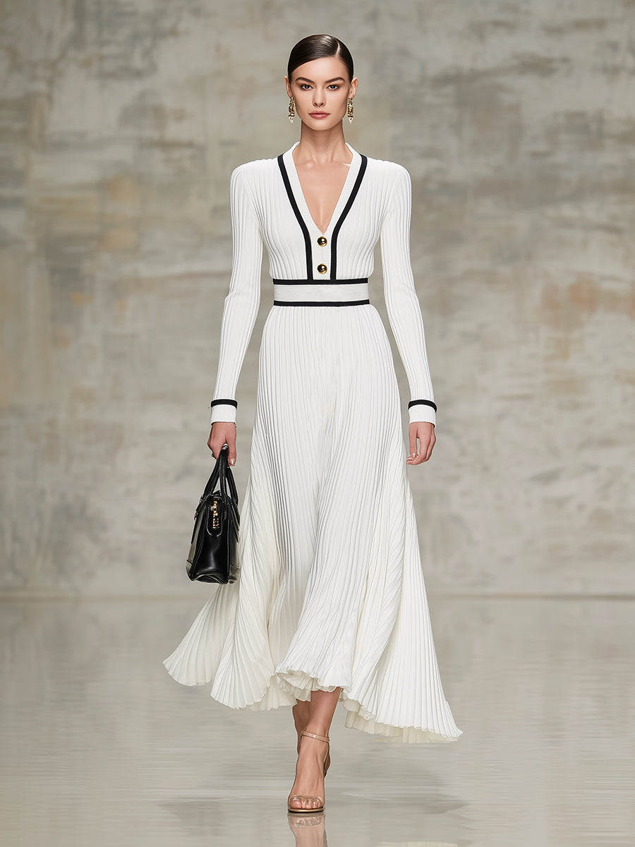 Chic Robe Maxi Noire en Tricot avec Jupe Évasée