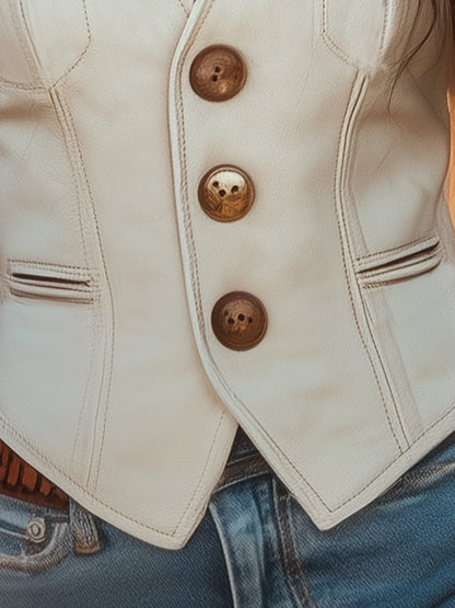 Veste en Suède Blanche Premium avec Boutons Dorés - Expédition Rapide sous 24 Heures