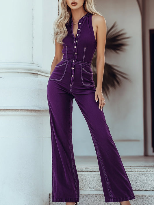 【Expédition en 24h】Salopette sans manches en denim violet vintage - Un style mystérieux