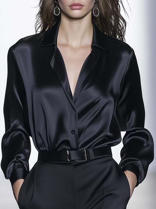 Chemise Longue en Satin Noir - Élégance Haut de Gamme