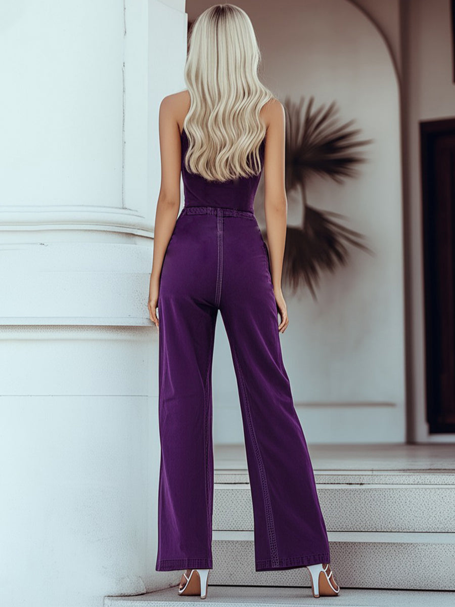 【Expédition en 24h】Salopette sans manches en denim violet vintage - Un style mystérieux