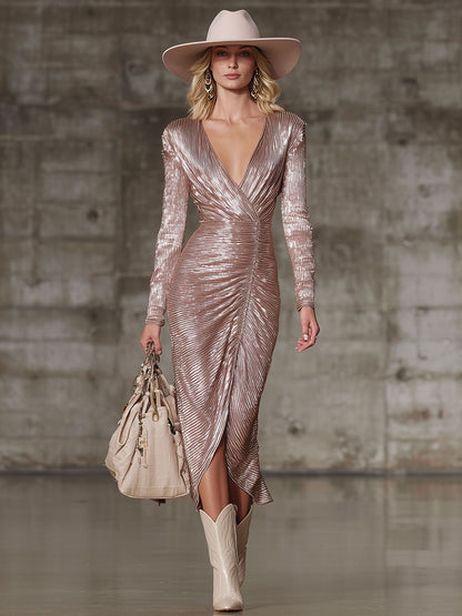 Robe Midi Éblouissante en Satin Rose