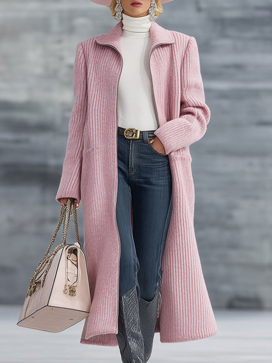 Cardigan Zippé Rose Rétro en Tricot