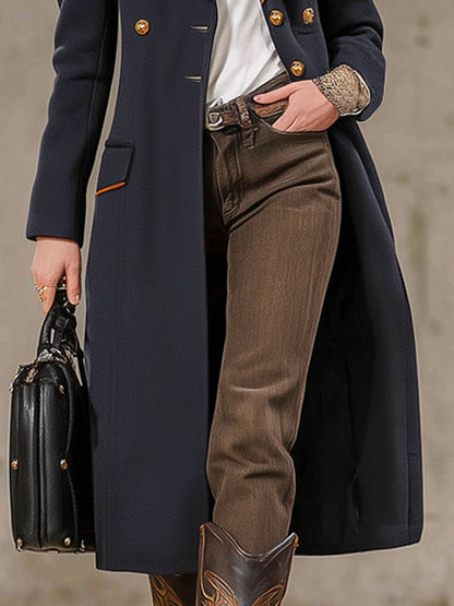 Veste en Laine Élégante avec Boutons Contrastés et Col Chic