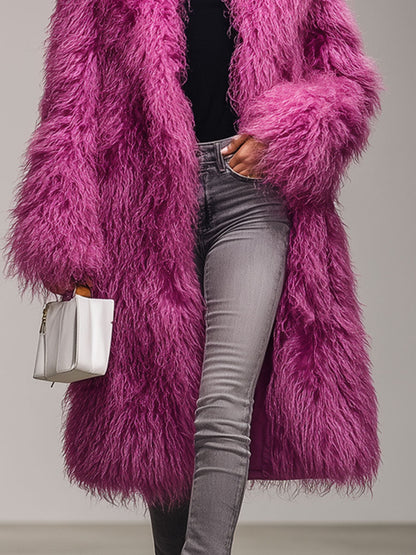 Veste Éco-Responsable en Fourrure Chaude avec Col Coloré Fruit du Dragon