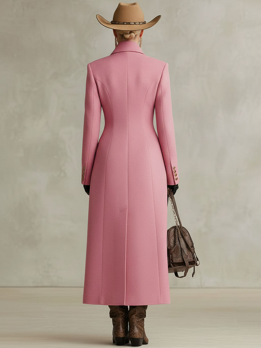 Veste en Laine à Boutonnage Unique avec Revers Rose