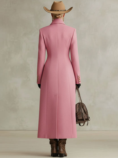 Veste en Laine à Boutonnage Unique avec Revers Rose