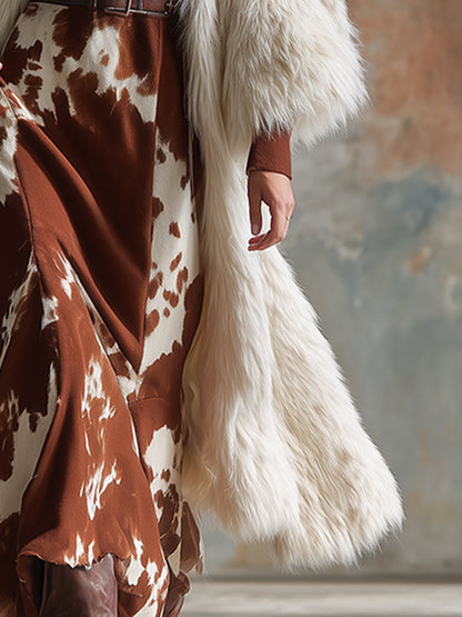 Veste Midi en Fausse Fourrure Blanche - Élégance Rétro Western