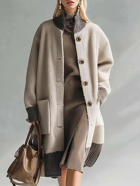 Veste en polaire beige au style rétro avec ourlet contrasté