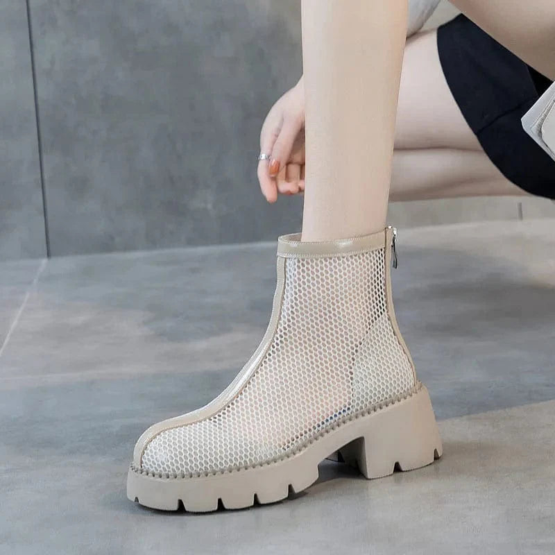Beige Western-Style Ankle Boots