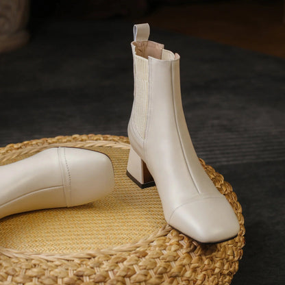 Beige Western Ankle Boots