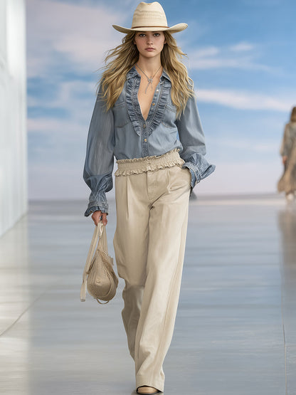 Chic et Décontractés : Pantalons Larges en Khaki avec Volants