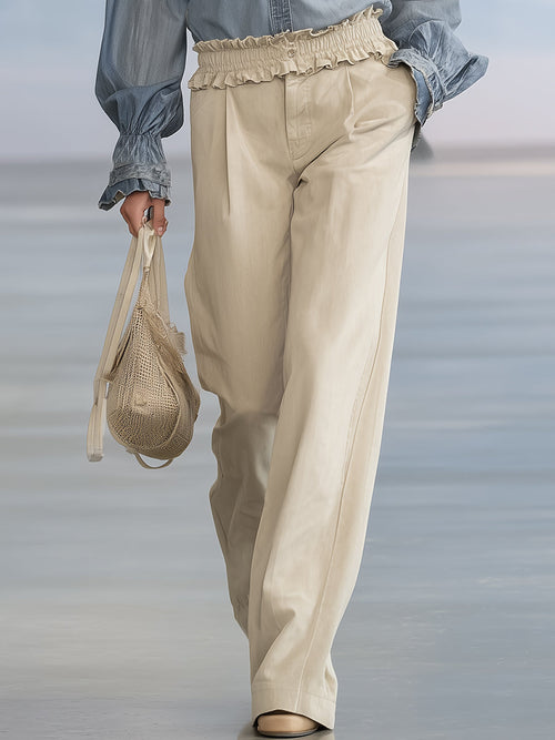 Chic et Décontractés : Pantalons Larges en Khaki avec Volants