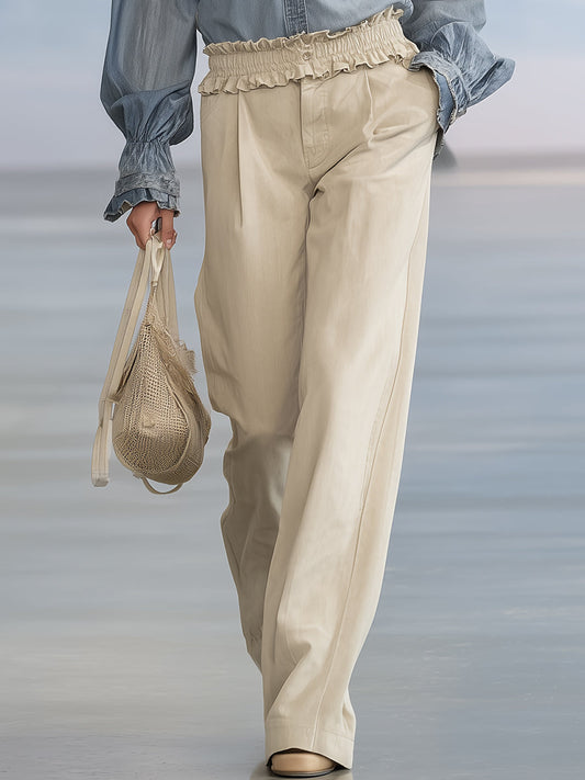 Chic et Décontractés : Pantalons Larges en Khaki avec Volants