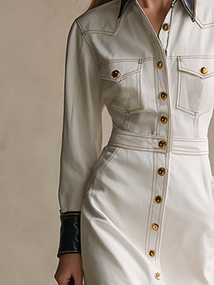 Robe Maxi en Denim Blanc Élégante avec Détails en Cuir : Chic et Tendance
