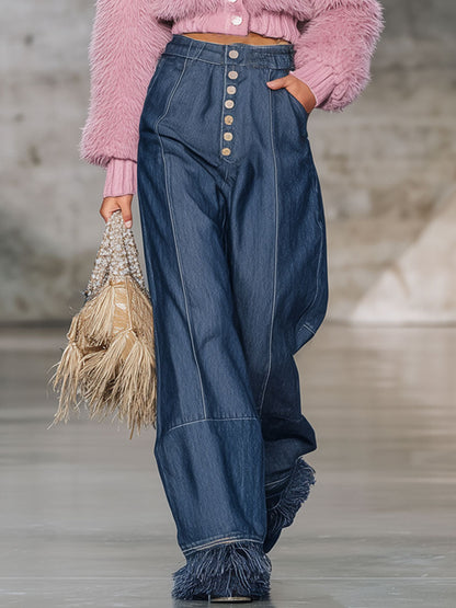Jean Oversize en Denim Noir avec Franges Vintage