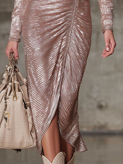 Robe Midi Éblouissante en Satin Rose
